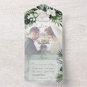 Invitation Tout En Un Boho Tropical Green Dîner Photo Moderne (À l'intérieur)