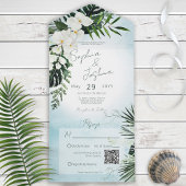 Invitation Tout En Un Boho Tropical Green Moderne Aqua QR Code