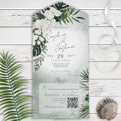 Invitation Tout En Un Boho Tropical Green Moderne Code QR Vert