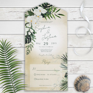 Invitation Tout En Un Boho Tropical Green Sable Moderne Pas de Dîner