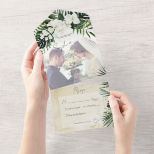 Invitation Tout En Un Boho Tropical Greenery Modern Sand Photo PERSONNAL