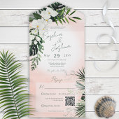 Invitation Tout En Un Boho Tropical Greenery Pink Blush QR Code