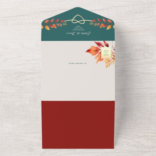 Invitation Tout En Un Boho Turquoise Orange Mariage de automne (Dehors)