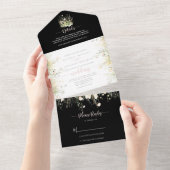 Invitation Tout En Un Boho vert Fleur sauvage noir Mariage (Déchirure)