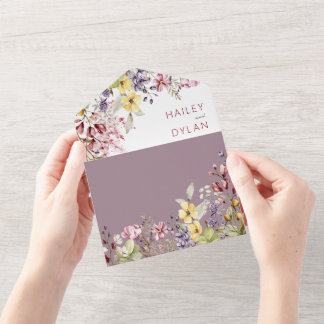 Invitation Tout En Un Boho Watercolor Fleurs sauvages Meadow Mariage