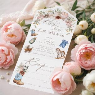 Invitation Tout En Un Boho Western Watercolor Little Cowboy Baby shower