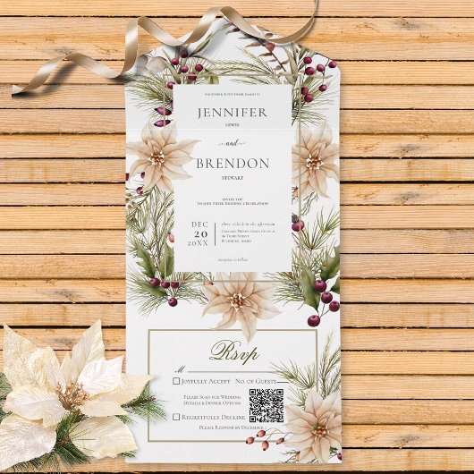 Invitation Tout En Un Boho Winter Greenerenergey Boughs Blanc QR Code