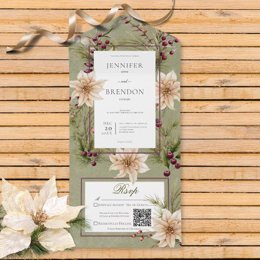 Invitation Tout En Un Boho Winter Greenerenergey Boughs Sage Green QR Co