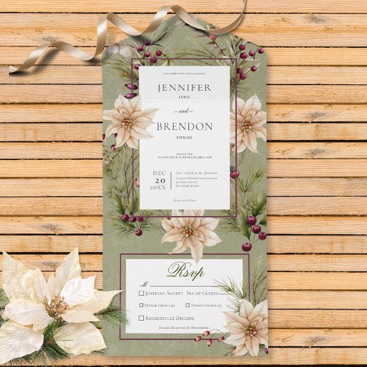 Invitation Tout En Un Boho Winter Greenerenergie Boughs Sage Green Dîner
