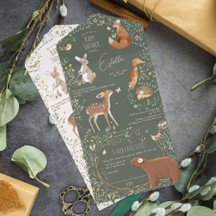 Invitation Tout En Un Bois Animaux Forêt Amis Baby shower couche