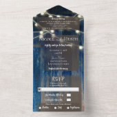 Invitation Tout En Un Bois bleu rustique et feux Mariage de grange (À l'intérieur)