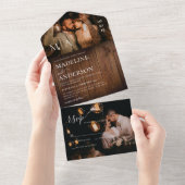 Invitation Tout En Un Bois de grange rustique Monogramme 2 Photo Mariage (Déchirure)