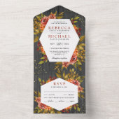 Invitation Tout En Un Bois gris brûlé Orange Floral Automne Mariage Auto (À l'intérieur)