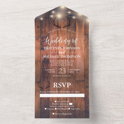 Invitation Tout En Un Bois Rustique Antler Éclairage Mariage Tout En (À l'intérieur)