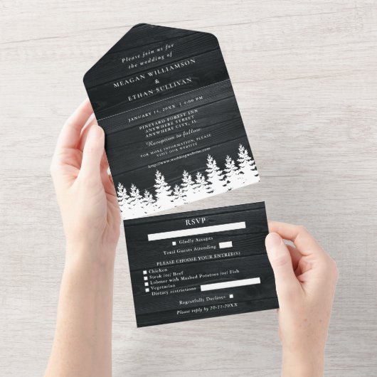 Invitation Tout En Un Bois Rustique Automne Automne Mariage d'hiver avec (Déchirure)