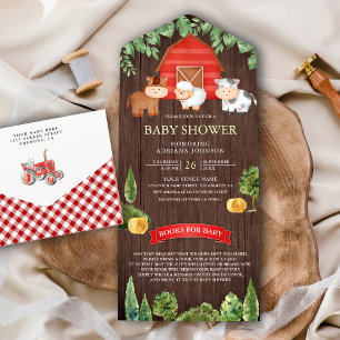 Invitation Tout En Un Bois rustique Barnyard Cute Farm Animaux Baby show