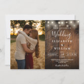 Invitation Tout en un Bois Rustique Chaîne Lumière Mariage Ph (Devant)