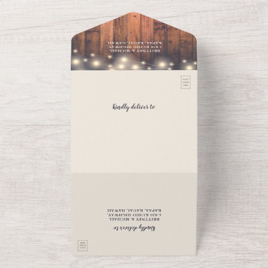 Invitation Tout En Un Bois Rustique Éclairage Mariage Tout en un Invit (Dehors)