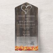 Invitation Tout En Un Bois rustique et feuilles d'automne Code QR (À l'intérieur)