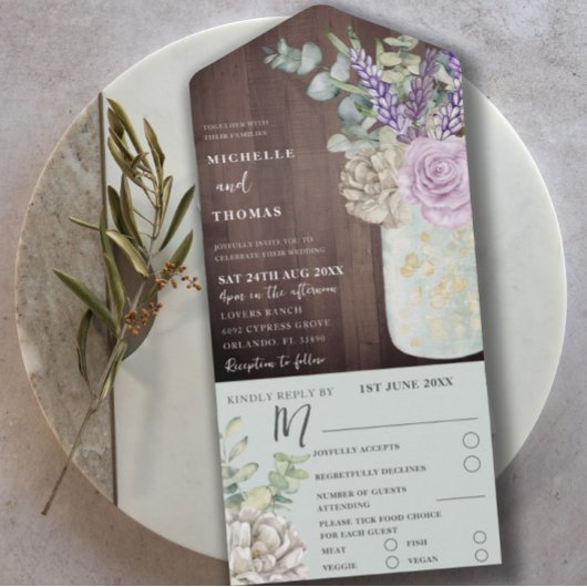 Invitation Tout En Un Bois rustique et Mariage d'Eucalyptus Floral