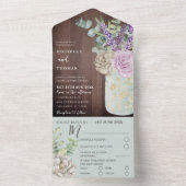 Invitation Tout En Un Bois rustique et Mariage d'Eucalyptus Floral (À l'intérieur)
