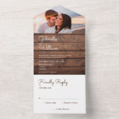 Invitation Tout En Un Bois rustique Lumières Monogramme Mariage photo (À l'intérieur)