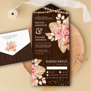 Invitation Tout En Un Bois Rustique Palmier Séché Terreux Péché Rose Mar