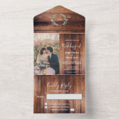 Invitation Tout En Un Bois rustique photo aquarelle feuille Mariage (À l'intérieur)