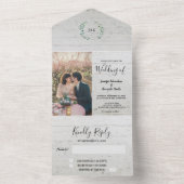 Invitation Tout En Un Bois rustique photo aquarelle feuille Mariage (À l'intérieur)