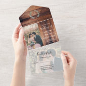 Invitation Tout En Un Bois rustique photo aquarelle feuille Mariage (Déchirure)