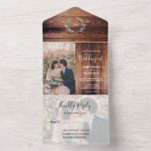 Invitation Tout En Un Bois rustique photo aquarelle feuille Mariage (À l'intérieur)