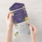 Invitation Tout En Un Bois rustique violet Mariage floral (Déchirure)