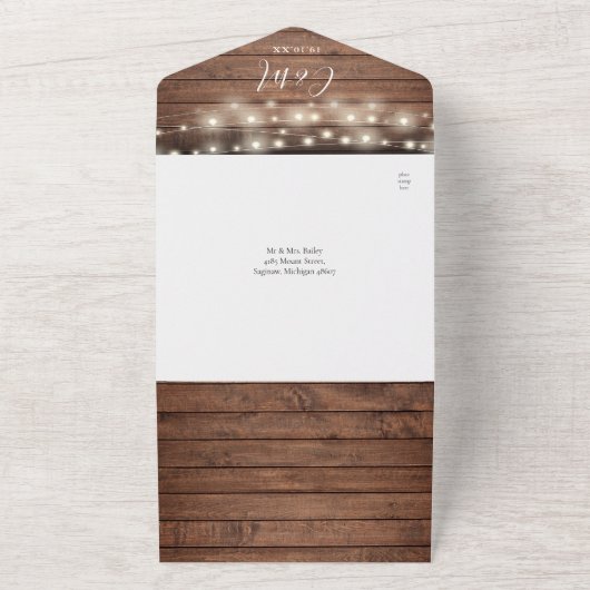 Invitation Tout En Un Bois rustique voyants Mariage de code QR (Dehors)