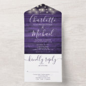 Invitation Tout En Un Bois violet rustique voyants Monogramme Mariage (À l'intérieur)