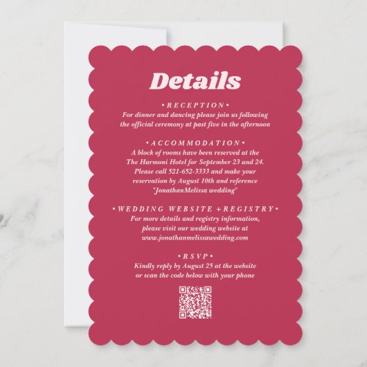 Invitation Tout en un Bold Retro Viva Magenta QR Code Mariage (Dos)