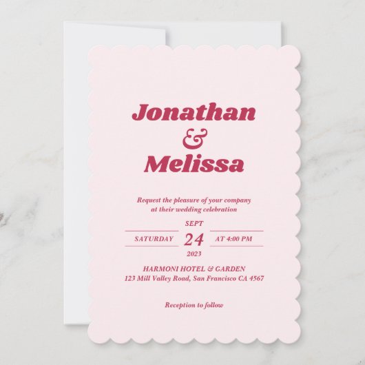 Invitation Tout en un Bold Retro Viva Magenta QR Code Mariage (Devant)
