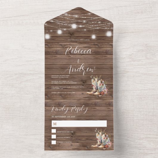 Invitation Tout En Un Boots rustiques Western Country String Mariage (À l'intérieur)