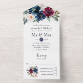 Invitation Tout En Un Bordo et Mariage floral de la marine (À l'intérieur)