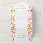 Invitation Tout En Un Bordure de feuilles et de baies mariage vert olive (Dehors)