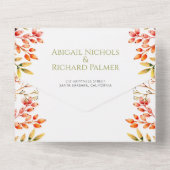 Invitation Tout En Un Bordure de feuilles et de baies mariage vert olive (Verso)