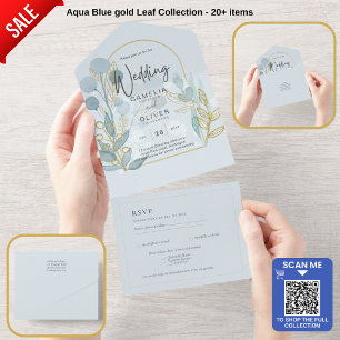 Invitation Tout En Un Botanica moderne; Aqua SeaGlass Gold Wedding Invit