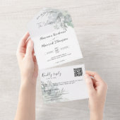 Invitation Tout En Un Botanical Greenery QR Code Mariage (Déchirure)