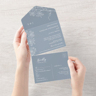 Invitation Tout En Un Botanical Line Art All in One Wedding Inviter