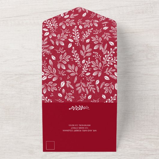 Invitation Tout En Un Botanique blanche sur Mariage de canneberge (Dehors)
