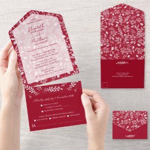 Invitation Tout En Un Botanique blanche sur Mariage de canneberge