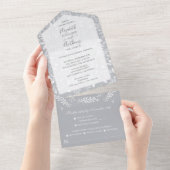 Invitation Tout En Un Botanique blanche sur Mariage gris (Déchirure)