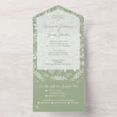 Invitation Tout En Un Botanique blanche sur Mariage vert Sage (À l'intérieur)