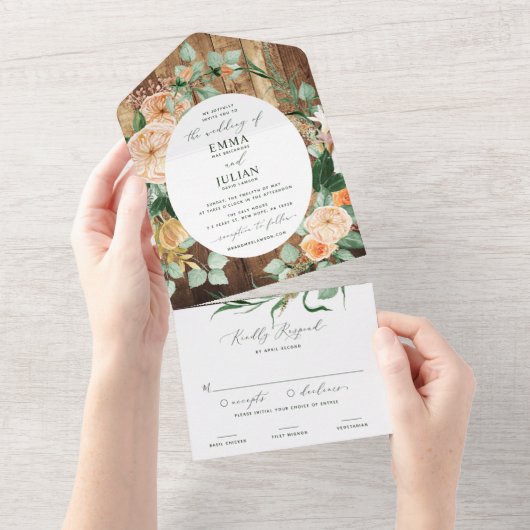 Invitation Tout En Un Botanique Boho Vert Bois Bois Rustique Mariage (Déchirure)