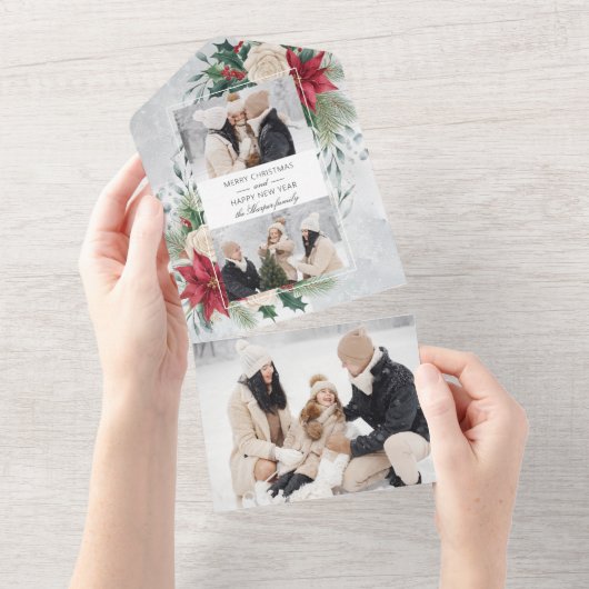 Invitation Tout En Un Botanique classique d'hiver Deux photos (Déchirure)