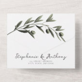 Invitation Tout En Un Botanique Olive Branch Feuille Mariage italien (Verso)